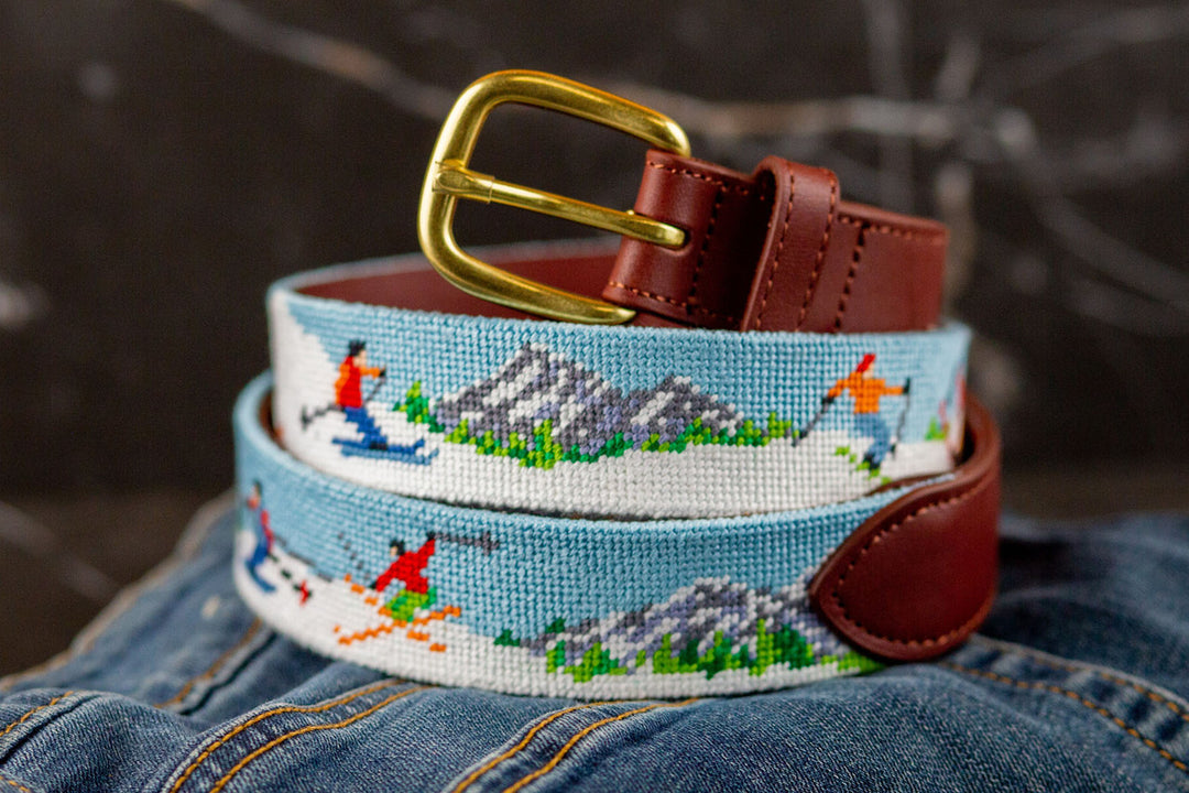 Alpine Skiing Needlepoint Belt