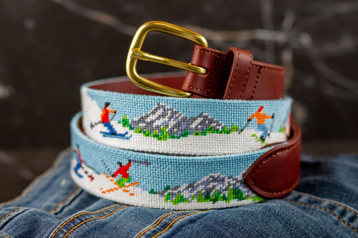 Alpine Skiing Needlepoint Belt