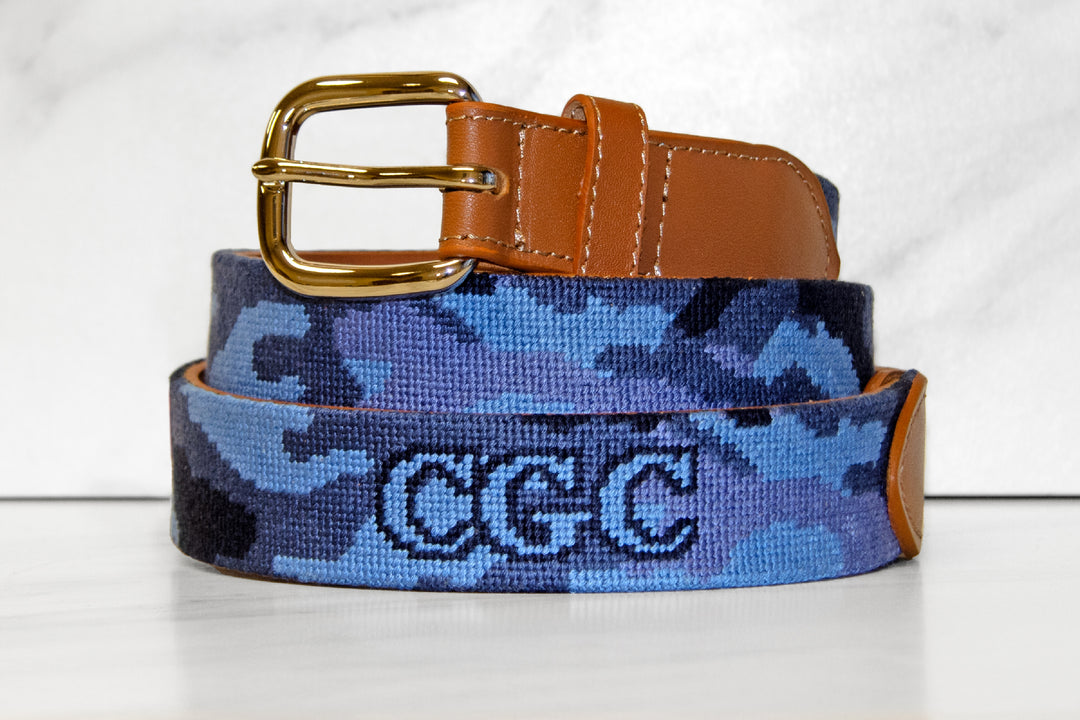 Camouflage Blue Needlepoint Belt