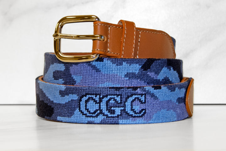 Camouflage Blue Needlepoint Belt