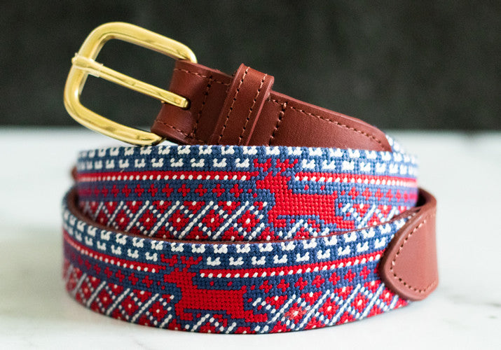 Nordic Reindeer Christmas Needlepoint Belt