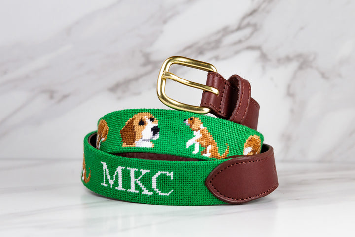 Busy Beagle Needlepoint Belt