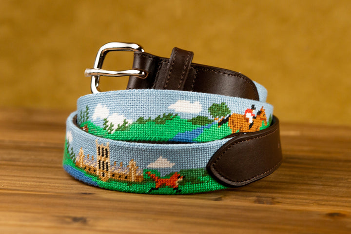 Fox Hunting Needlepoint Belt