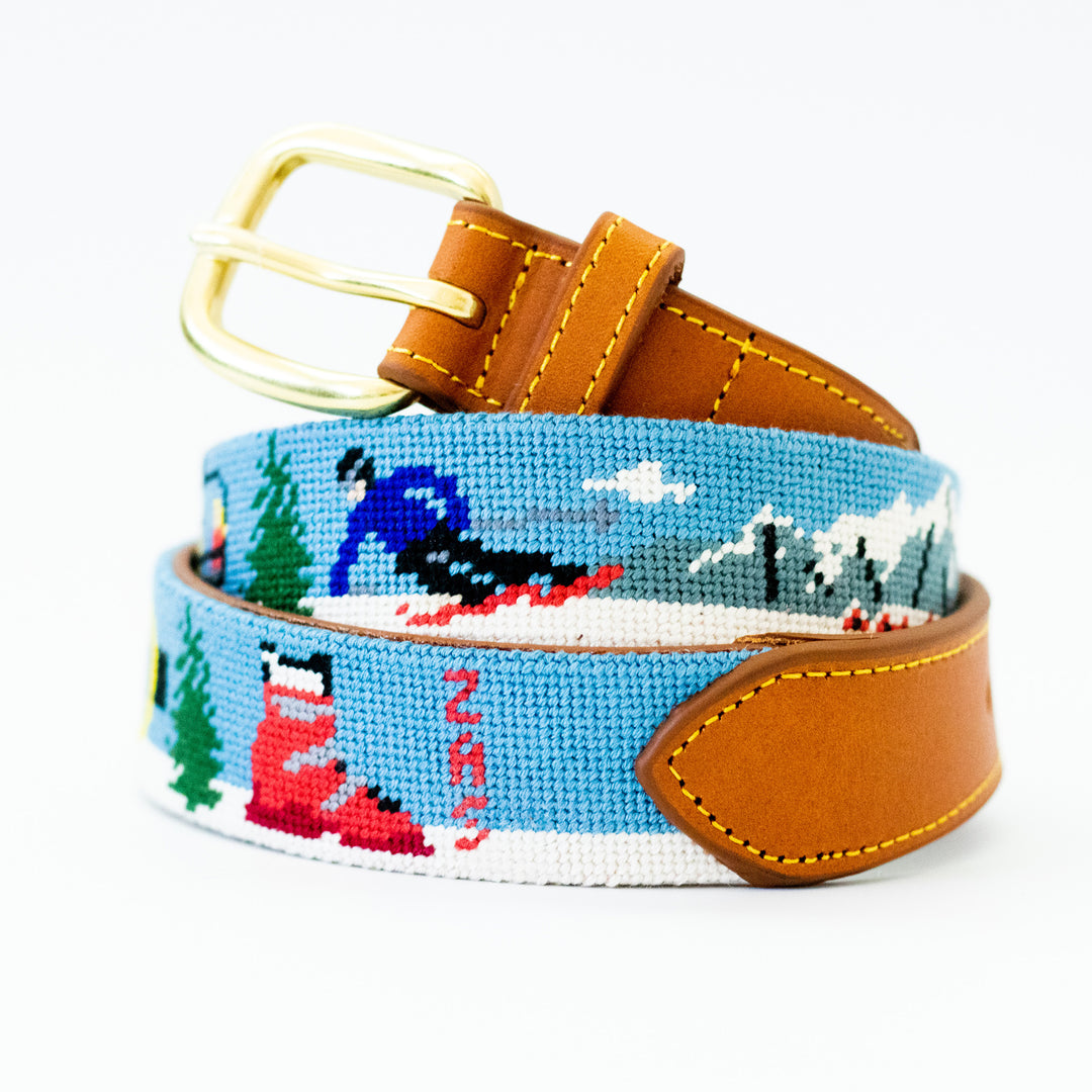 Mountain Skiing Needlepoint Belt