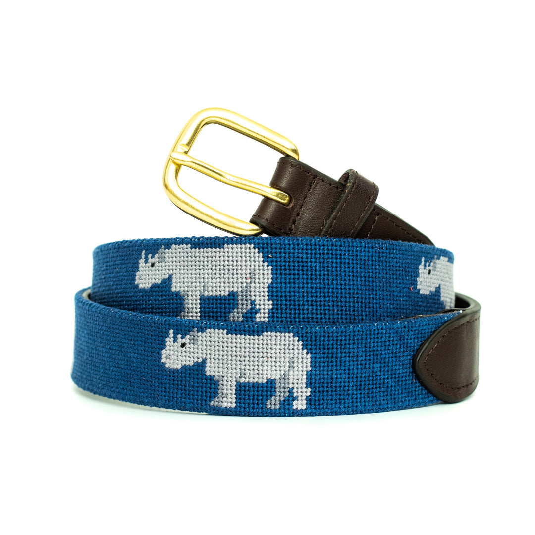 Preppy Rhino Needlepoint Belt