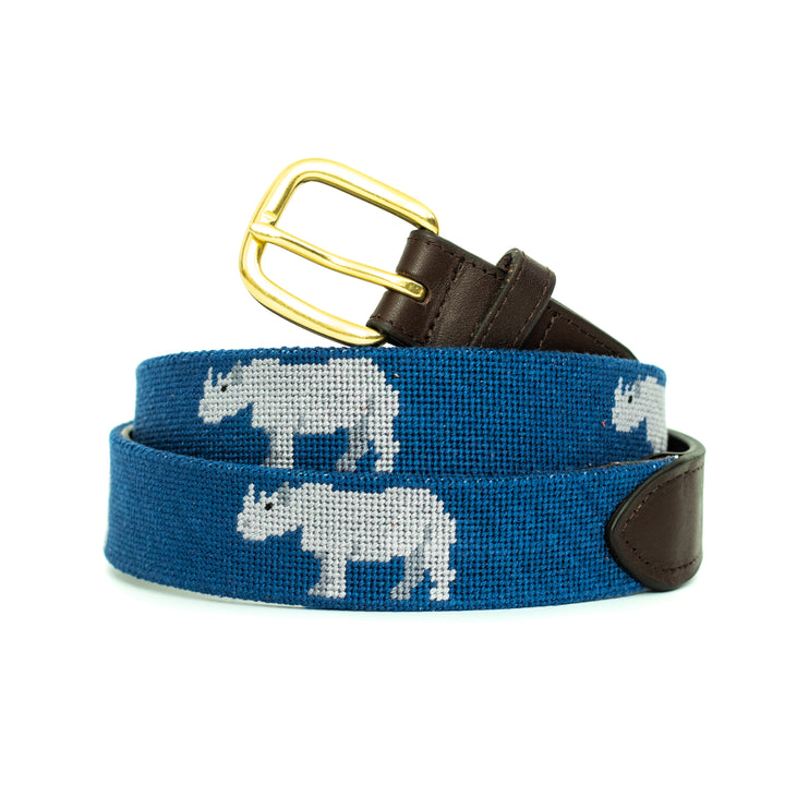 Preppy Rhino Needlepoint Belt