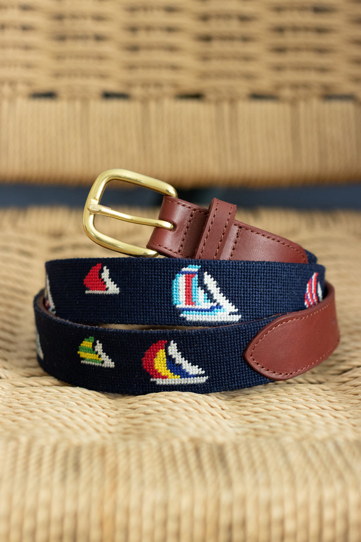Preppy Sailing Regatta Needlepoint Belt
