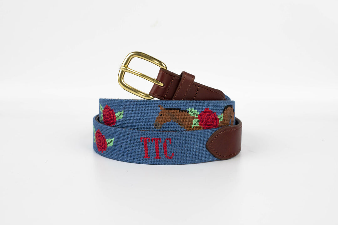 Roses and Horses Derby Needlepoint Belt
