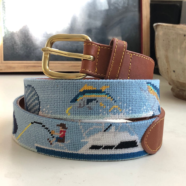 Saltwater Fishing Needlepoint Belt