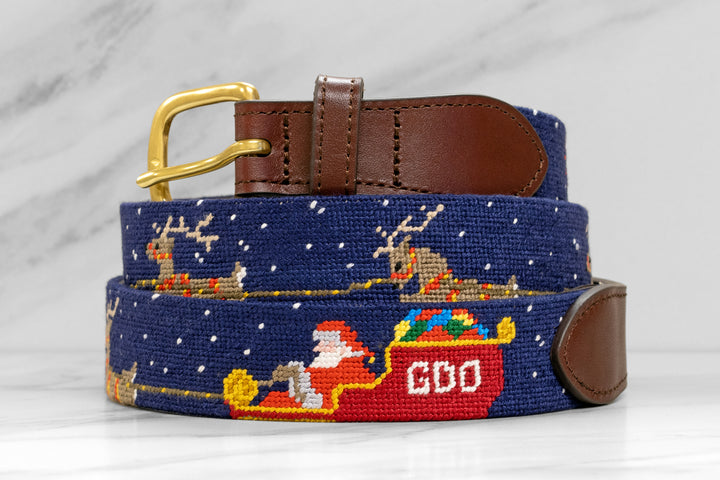 Santa's Reindeer Needlepoint Belt