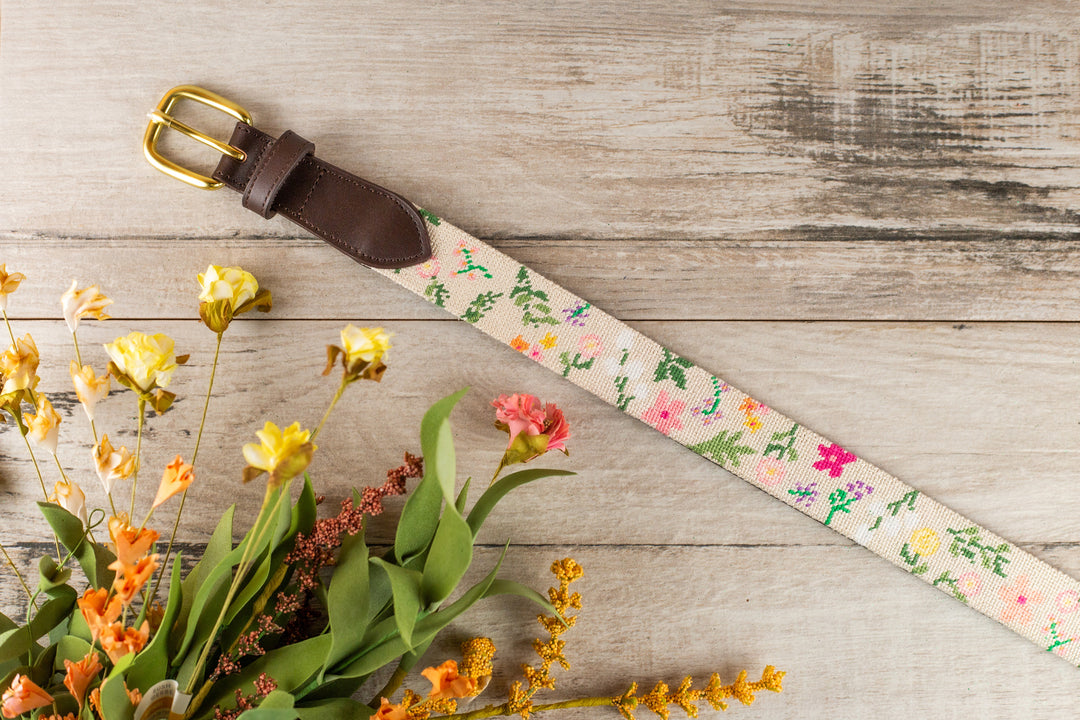 Spring Floral Needlepoint Belt