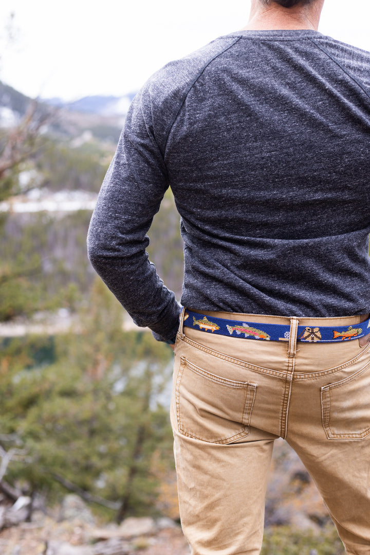 Trout Fishing Needlepoint Belt