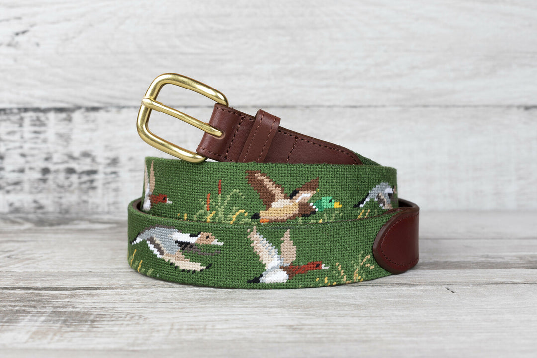 Waterfowl Hunting Needlepoint Belt