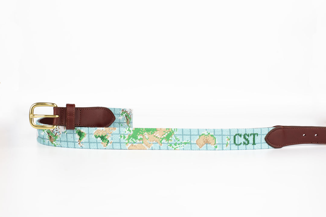 World Map Needlepoint Belt