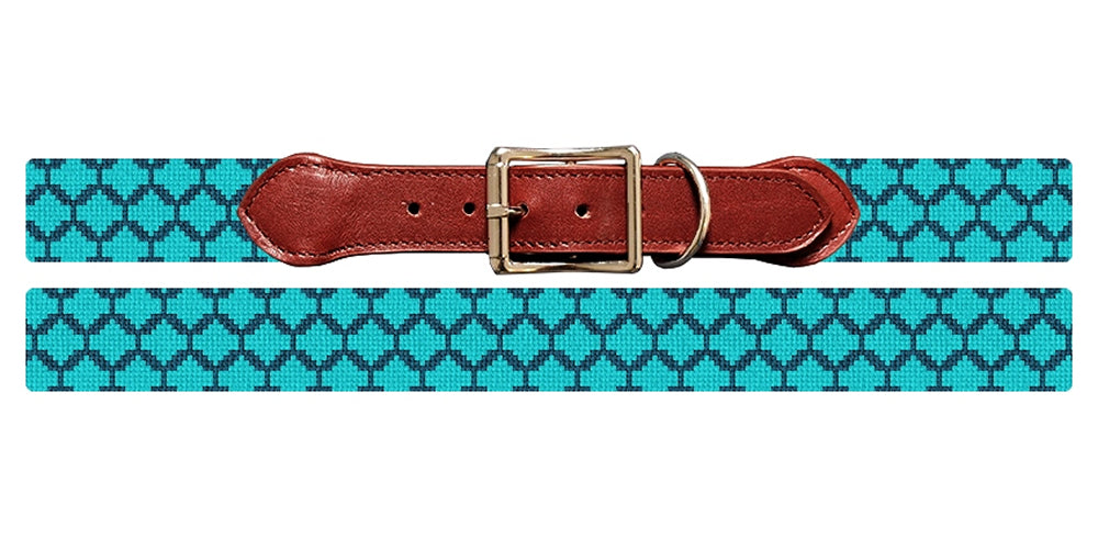 Aqua Honeycomb Needlepoint Dog Collar