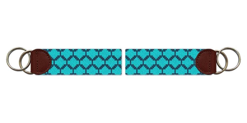 Aqua Honeycomb  Needlepoint Key Fob