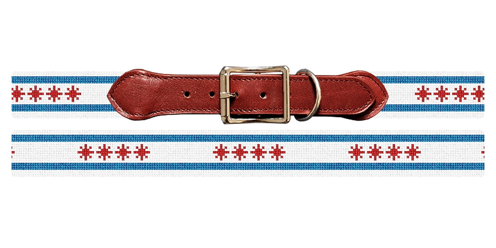 Big Chicago Flag Needlepoint Dog Collar