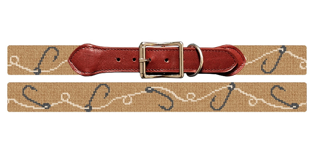Fishhooks Needlepoint Dog Collar