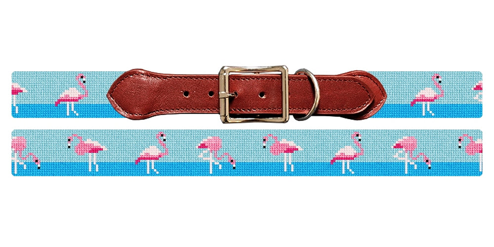 Flamingo Needlepoint Dog Collar