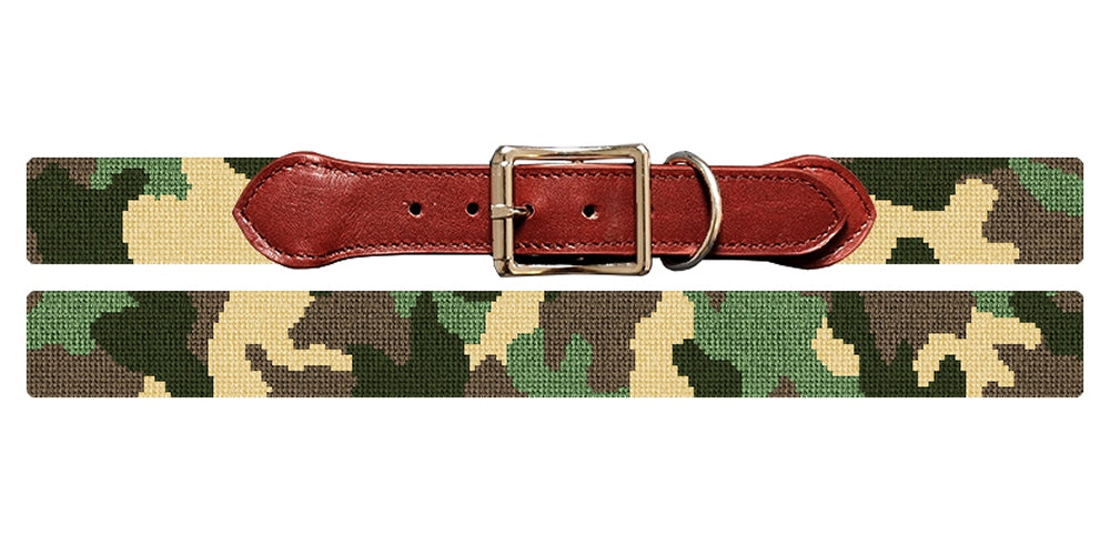 Green Camouflage Needlepoint Dog Collar