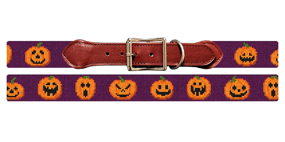Jack O'Lantern Needlepoint Dog Collar