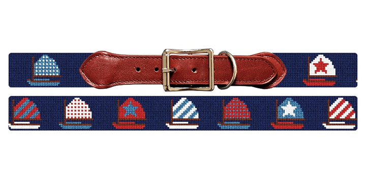 Patriotic Dinghies Needlepoint Dog Collar