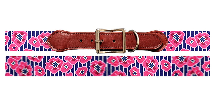 Preppy Floral Pinstripe Needlepoint Dog Collar