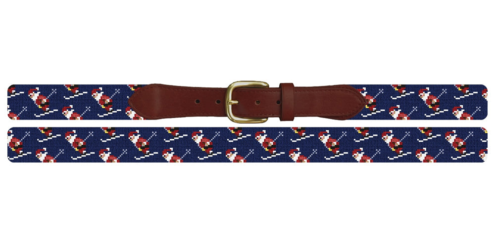 Skiing Santa Needlepoint Belt