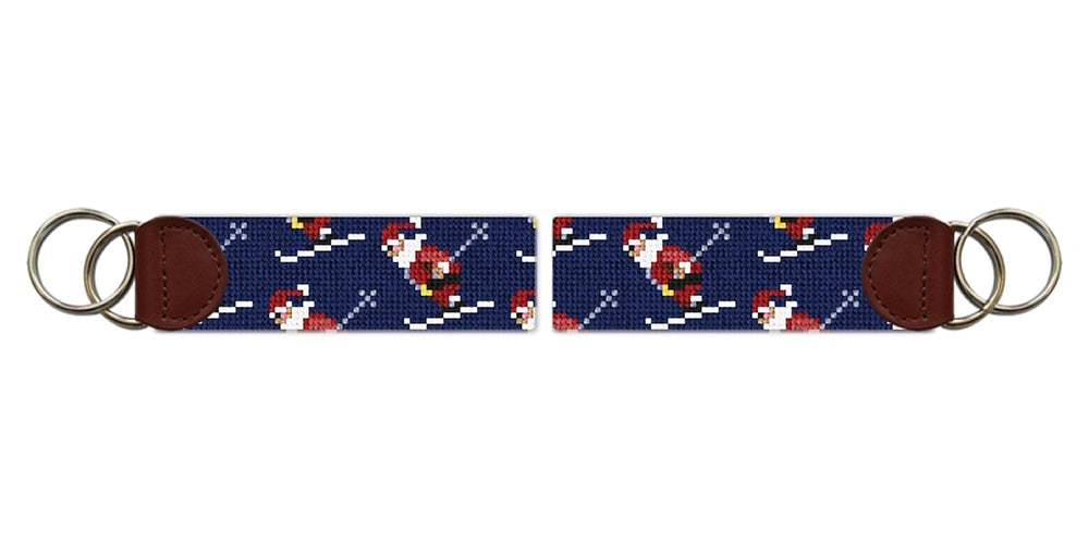 Skiing Santa Needlepoint Key Fob