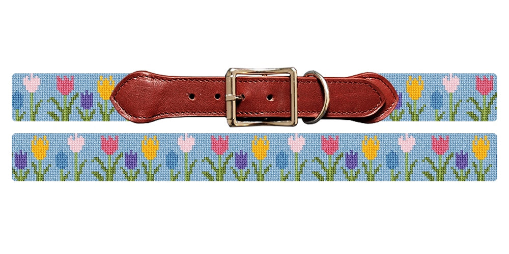 Spring Tulips Needlepoint Dog Collar