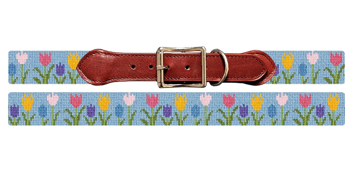 Spring Tulips Needlepoint Dog Collar