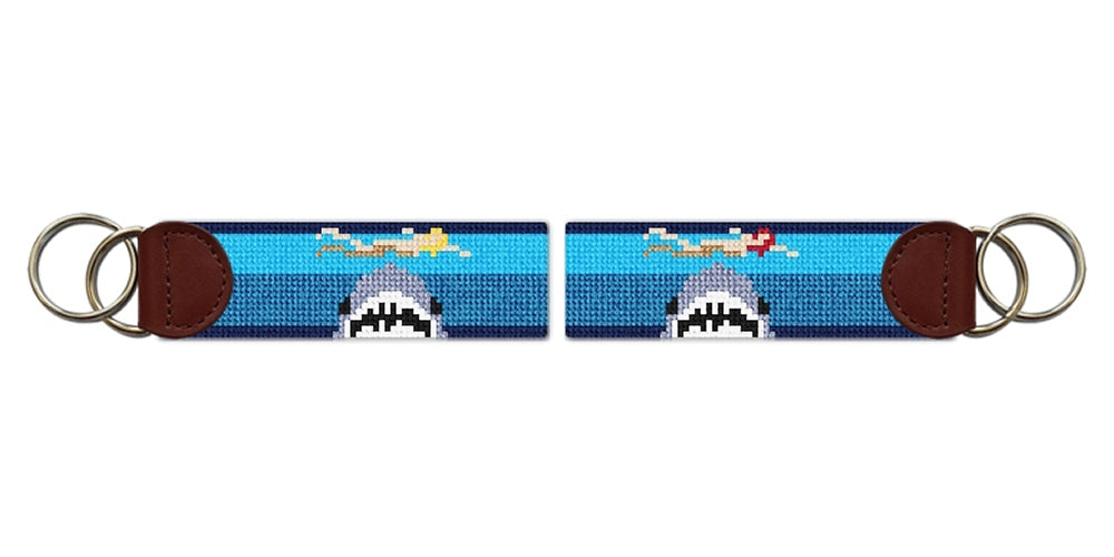 Swimming Sharks Needlepoint Key Fob