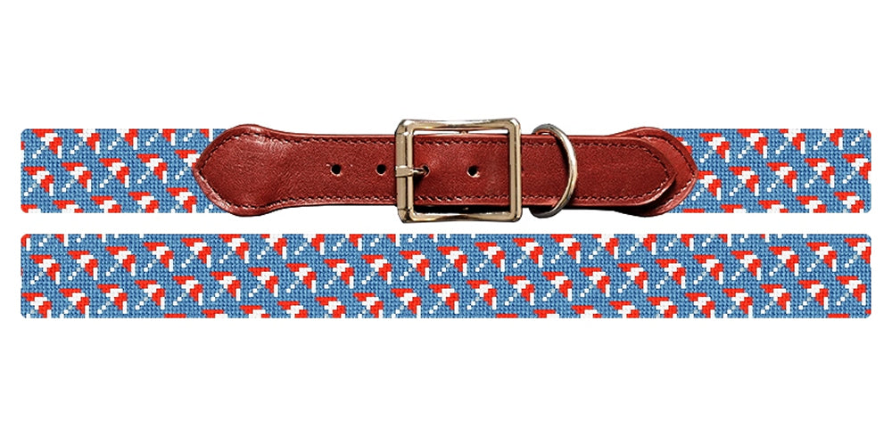 Tiny Beach Umbrellas Needlepoint Dog Collar