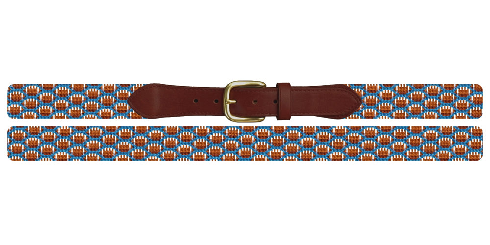 Tiny Footballs Blue Needlepoint Belt