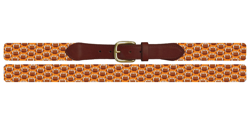 Tiny Footballs Orange Needlepoint Belt