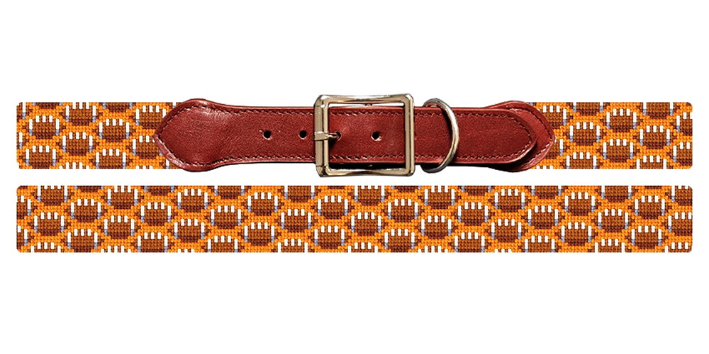 Tiny Footballs Orange Needlepoint Dog Collar