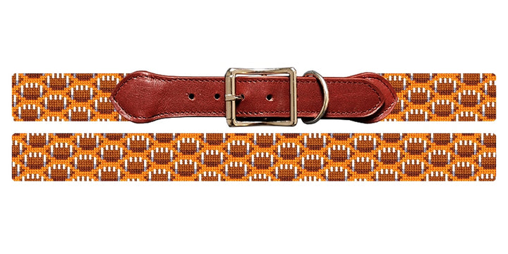 Tiny Footballs Orange Needlepoint Dog Collar