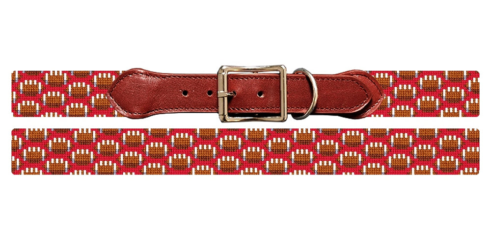 Tiny Footballs Red Needlepoint Dog Collar