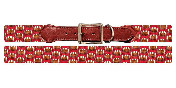 Tiny Footballs Red Needlepoint Dog Collar