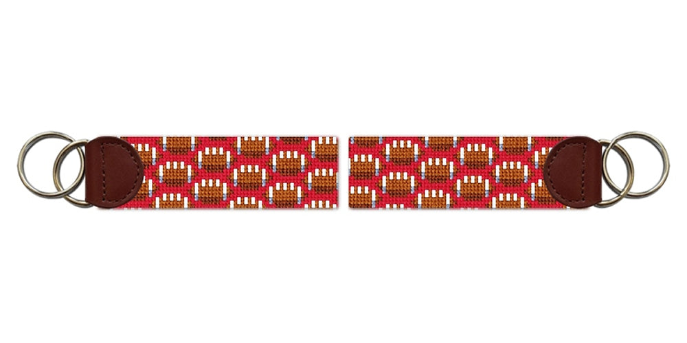 Tiny Footballs Red Needlepoint Key Fob