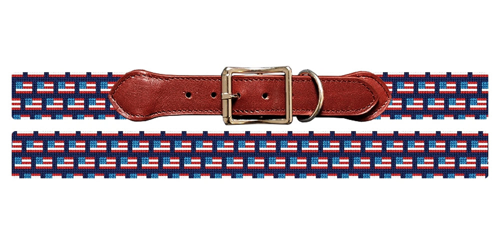 Tiny USA Flags Needlepoint Dog Collar