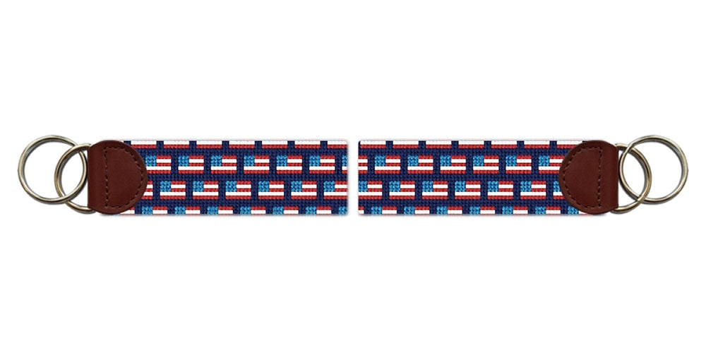 Tiny USA Flags Needlepoint Key Fob