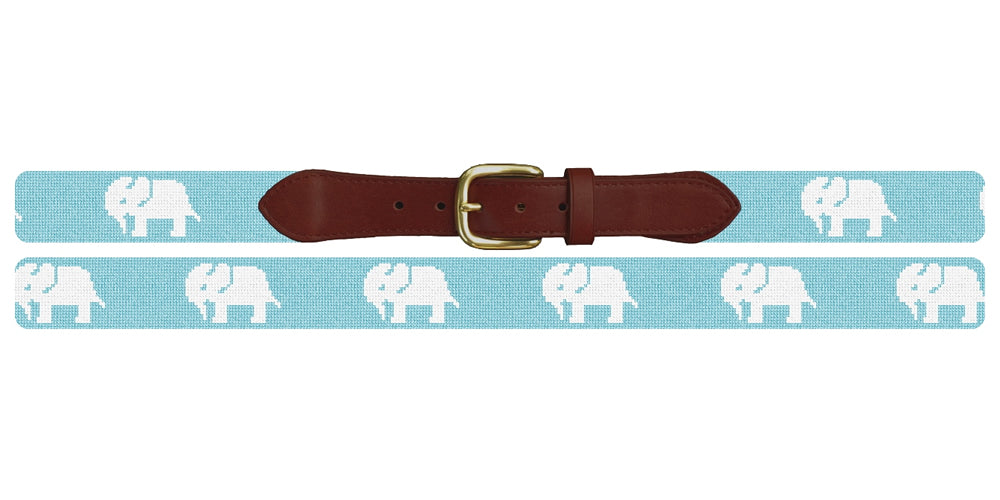 White Elephant Needlepoint Belt