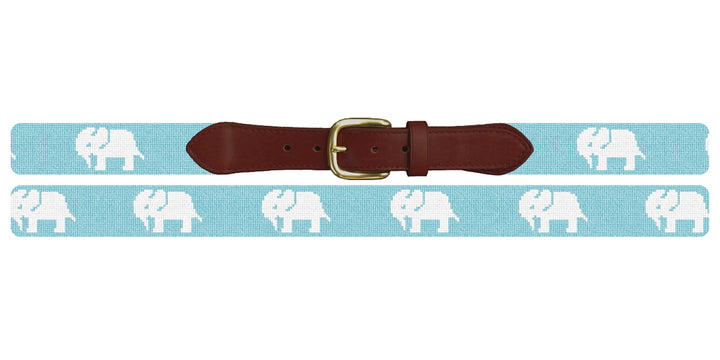 White Elephant Needlepoint Belt