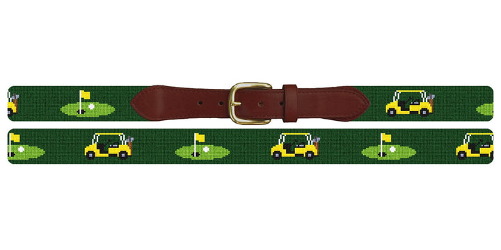 Yellow Golf Cart Needlepoint Belt