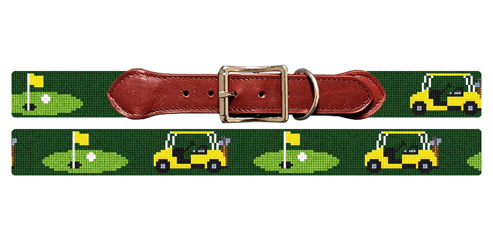 Yellow Golf Cart Needlepoint Dog Collar