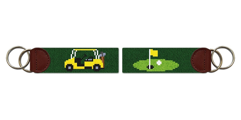 Yellow Golf Cart Needlepoint Key Fob