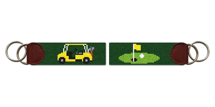 Yellow Golf Cart Needlepoint Key Fob
