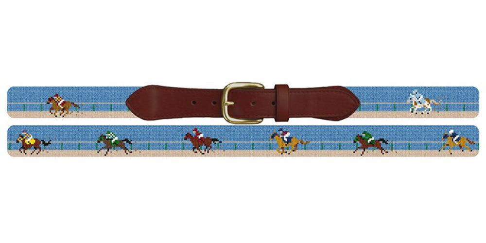 Embroidered race horse belt 34 A Day At The Horse Races Needlepoint Belt – Brewster Belt main image 3
