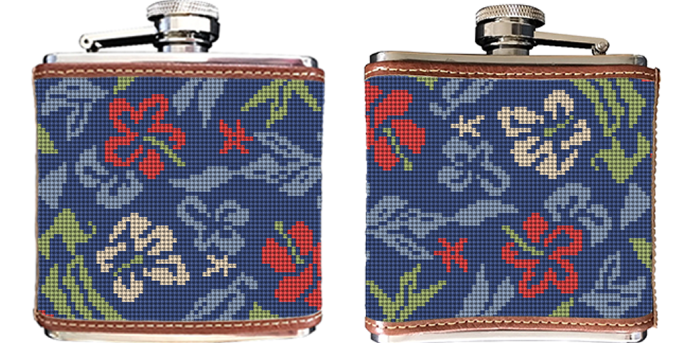 Aloha Hibiscus Needlepoint Flask